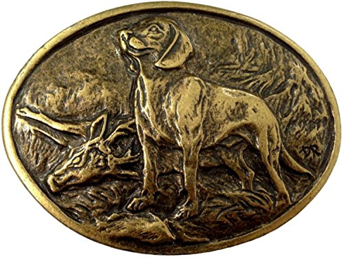 BELTINGER Gürtelschnalle Bayerischer Gebirgsschweißhund 4,0 cm | Buckle Wechselschließe Gürtelschließe 40mm Massiv | für Jagd-Outfit | Altmessing