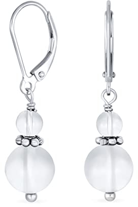 Edelstein Natürlichen Weißen Jade Boho Bali Milgrain Eingefasst Perlen Rondel Separator Double Ball Runde Tropfen Ohrringe Für Frauen Teenager .925 Sterling Silber Lever Zurück