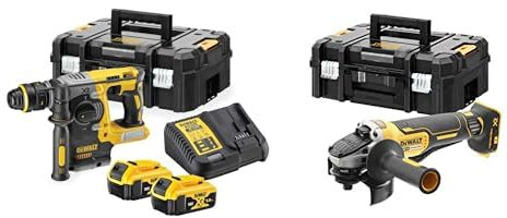 DEWALT - Perforateur SDS-PLUS XR 18V 5 Ah - DCH273P2T-QW - Perforateur sans Fil avec Coffret TSTAK & Meuleuse Brushless XR 18V 5Ah Li-Ion - DCG406NT-XJ - Lame Ø125mm - Vitesse à Vide 9000tr/min -1000W