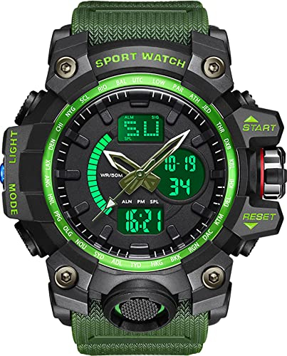 findtime Herren Digitaluhr Militär Sportuhren Armbanduhr Jungen, 5ATM Wasserdicht Große Teenageruhr Digital Analog Display Uhren Tactical Männer Stoppuhr LED 12/24H