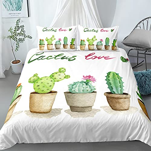 SJSXWQN Bettwäsche 135x200 Kaktus Bettwäsche-Set mit Reißverschluss Schließung für Kinder Mädchen Weicher Atmungsaktive Mikrofaser Bettbezug + 2 Kopfkissenbezug 80x80 cm