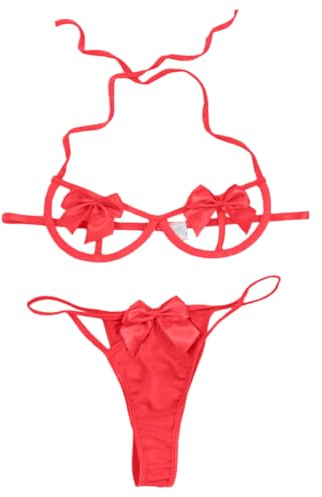 Rayson Lingeri Women's Lingerie Bra Panties with Bow Bodydoll Shirts for Christmas Wedding Travel