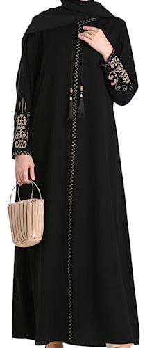 istanbul styles Abaya mit bestickten Ärmeln für Damen, langärmelig, bodenlang, türkisch-islamische Mode (DE/NL/SE/PL, Alphanumerisch, 3XL, Regular, Regular, Schwarz)