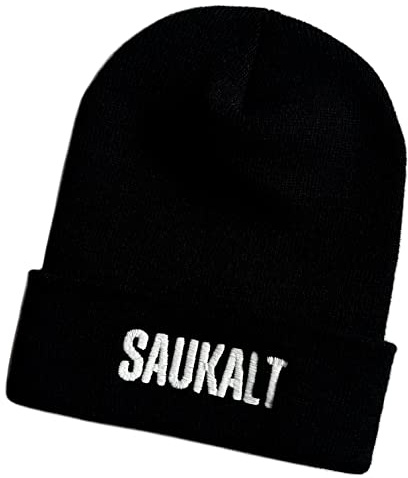 Schnoschi Mütze/Strickmütze mit Saukalt Spruch Bestickt für Damen, Herren, Jugendliche und Kinder, Beanie Wollmütze Hip Hop Wintermütze Rollmütze Streetwear Unisex OneSize