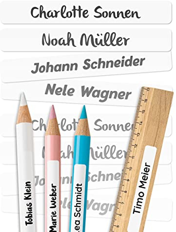 melu kids® Namensaufkleber Kinder für Schule & Kita (75 Stück, einfarbig) - Personalisierte Aufkleber mit Namen für Stifte und Schulsachen - Wasserfest in Spülmaschine - Weiß