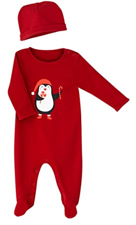 PocoPiano Christmas Body Set 2-tl + Mütze Langarm Druckknöpfe BIO Rot (62-68)
