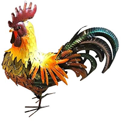 Iron Cockerel Statue, Garden Statue, Outdoor Metal Chicken Statue - Yard Hen Chicken Decoration - Cast Iron Cockerel Statues for Yard Garden -