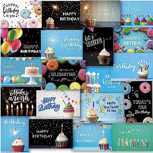120 Happy Birthday Cards with Envelopes, Birthday Cards Bulk with Short Generic Message Inside, 20 Unique Designs, 4x6 inches, Birthday Cards Assortment for Business and Personal