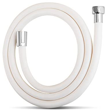 OFFO Tubo Doccia 1.5m,Con protezione Antitorsione,Flessibile Doccia in PVC, Tubo Doccia di Ricambio ad Alta pressione, per Rubinetteria Bagno,Bianco Opaco