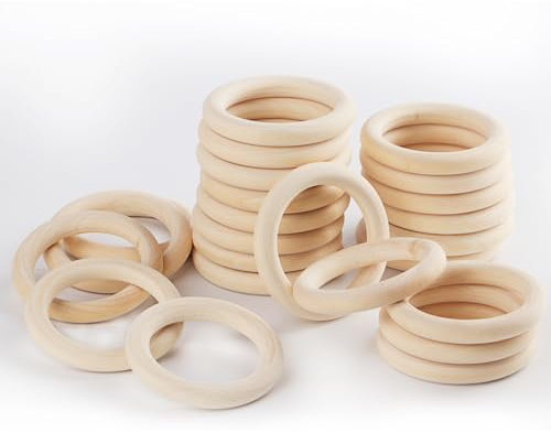 24 Pièces Anneaux en Bois Naturel, Anneau Cercle en Bois Brut pour Loisirs Créatifs, Bricolage, Déco, Fabrication de Bijoux, Anneau de Dentition Bois - 70mm