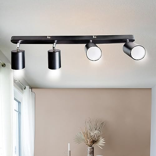Sweier 4 Flammig winkelverstellbarer GU10 Deckenstrahler, Warmweiß 3000K 5W 450LM, Drehbarer Schwarzer LED Deckenlampe Spot, Kann an der Decke oder an der Wand installiert werden