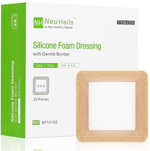 NeuHeils Bordered Silicone Foam Dressing 4x4 Inch, 20 Pack for Bed Sores
