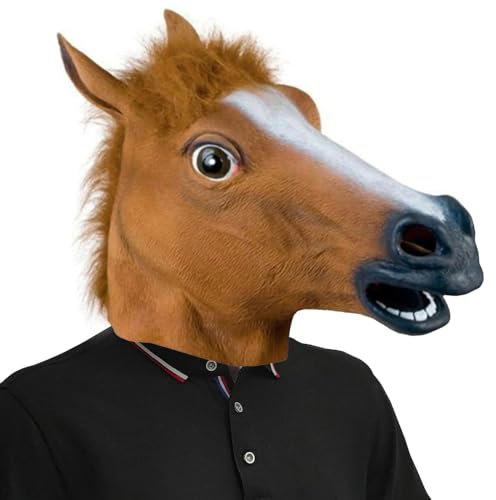 PHIEZC Maschera per cavalli, maschera per Halloween, maschera per animali, maschera in lattice, maschera per cavalli, decorazione natalizia, maschera per adulti (marrone) (MMJ)