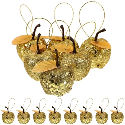 HOMSFOU Weihnachts-Apfel-Ornament 20 Stück Goldene Glitzernde Apfel-Weihnachts-Hängeornamente Weihnachtskugel Weihnachtskugeln Weihnachtsbaum-Anhänger Feiertags-Party-Dekoration