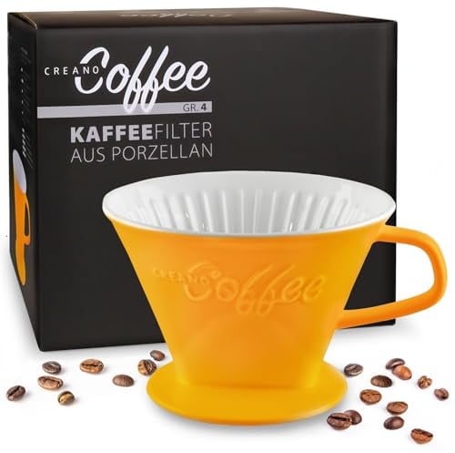 Creano Filtro de café de porcelana, tamaño 4, para bolsas de filtro, tamaño 1 x 4, color amarillo azafrán