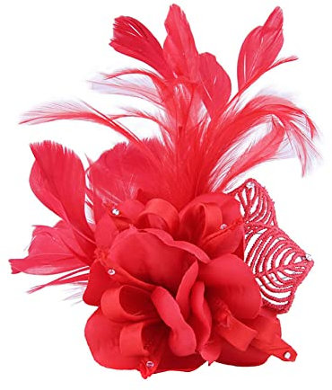 iSpchen Federbrosche Brosche Brautschmuck Broschennadel Sicherheitsnadel Damen Mädchen Kostüm Zubehör Bouquet Corsage Handgelenk Blume Hochzeit Anstecknadel für Schals Tücher Retro Rot