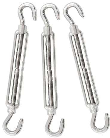 PHITUODA 3pcs M8 Stainless Steel 304 Hook & Hook Turnbuckles Adjustable Wire Rope Tensioner