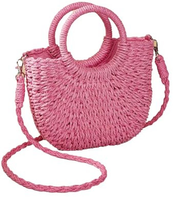 RomanticDesign Bolso de mano de paja para mujer, bolso grande de verano, playa, bolso cruzado para vacaciones, rosa / rojo (A-rose red)