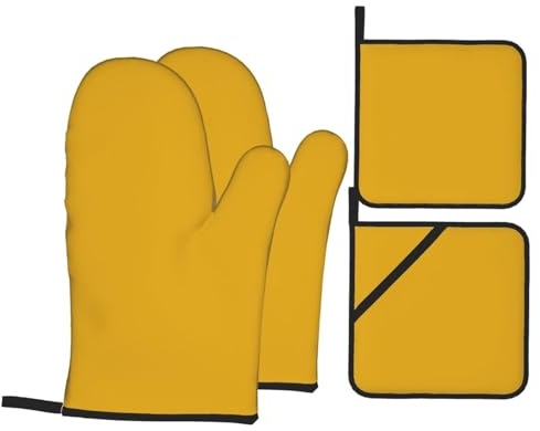 Set di 4 guanti da forno e presine giallo senape, guanti da cucina antiscivolo per cucinare grigliate