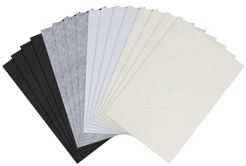 16 Stück Filz zum Basteln, 1mm Stark Filzstoff Bastelfilz, 30 x 20 cm Weicher Bastelfilz Basteln, Filzblätter für Handarbeit DIY Nähprojekt Party Dekorationen (Schwarz+Weiß+Grau)