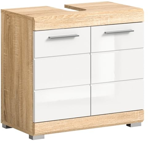 möbelando Waschbeckenunterschrank >Lambada< in Sonoma Eiche hell/weiß - 60x56x34cm (BxHxT)