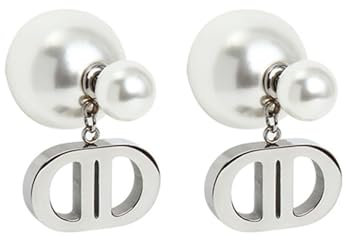 Perlenohrringe für Frauen, Perlen Ohrringe mit Buchstaben, Eleganter Schmuck für Frauen, Ohrring-Geschenk für Frauen und Mädchen (Silber)