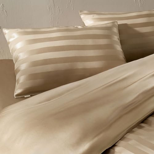LILYSILK Reine 19MM Maulbeerseide Hausfrau Kissenbezug gestreiftes Muster Bett Kissenbezug mit Umschlagverschluss für Haare und Haut 1 Stück(Champagne,40×40cm)