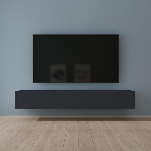 Mai & Mai Mueble de TV de Pared 200x40,2x30 cm – Mesa para Televisor con Tirador Oculto y Cierre Suave, Acabado Gris Negro, Mueble de Salón Moderno, Modelo TV02