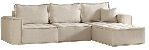 Kaiser Möbel, Ecksofa Bohoo L Maxi, Designer L-Form Sofa, Modern Design Couch, Polsterecke, Freistehend, Stoff Raven Champanger Rechts