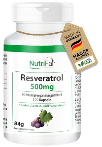 Resveratrol 500 mg - med 510 mg knotweed-extrakt varav 500 mg trans-resveratrol - 100 kapslar - högdos - 100% vegan - tysk produktion och laboratorietestning - NutriFair | Premium & Fair