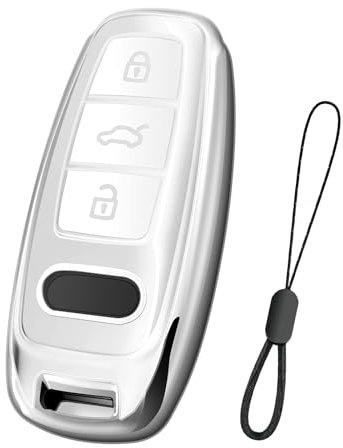 Teenpull Schlüssel Hülle für Audi A6L A6 A7 A8 Q7 Q8 E-Tron 2018-2024 A3 S3 S6 SQ7 RS6 S7 RS7 Schutz SchlüsselHülle für Autoschlüssel mit Schlüsselanhänger Autozubehör (D-Weiß)