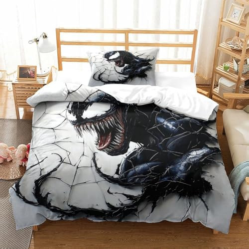 SUFFERBOW Venom Bettbezug Bettwäsche-Sets Kinderbettwäsche Reißverschluss Mit Kissenbezug Betten Set Für Jugendliche Kinder Schlafzimmer Single(135x200cm)