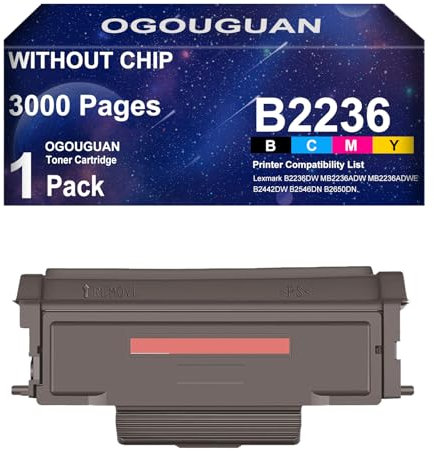OGOUGUAN TengSheng B2236 Tonerkartusche ohne Chip Schwarz Kompatibel für Lex-Mark B2236 verwendet für B2236dw mb2236adw mb2236adwe B2442DW B2546DN B2650DN Drucker (1 Schwarz, 3000 Seiten)