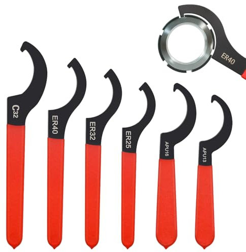 Tissting 6 Piezas Llave de Gancho C, Carbono Acero Llave de Precarga para Amortiguador Juego de Llave de Gancho Para Sistema de Suspensión y Ajustes de Choque 6 Tamaños APU13 ER25 APU16 ER32 ER40 C32