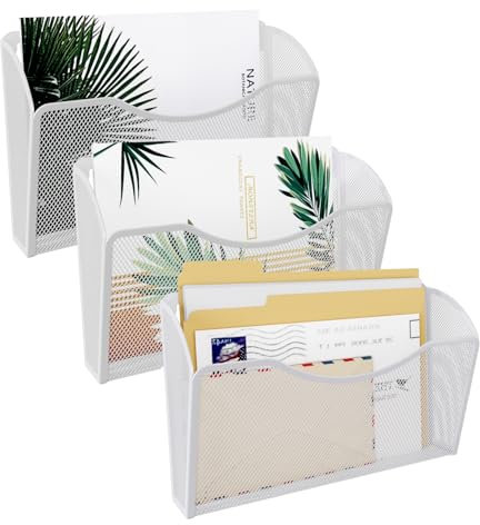 JEBELE 3er Pack Hängender Wandaktenhalter A4 Organizer Wandhalter Aktenablage Zeitschriftenaufbewahrung Dokumentenhalter Wandaktentaschen für Büro und Zuhause,Metall,Weiß