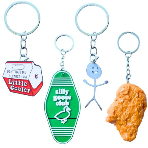 Funny Keychains Keychain Set Fun Cute Weird Cool Little Cooler Silly Goose Fried Chicken Nugget Food Black Cat Knife Doodle Finger Funky Unique for Adults Men Women Small Novelty Gag Gifts