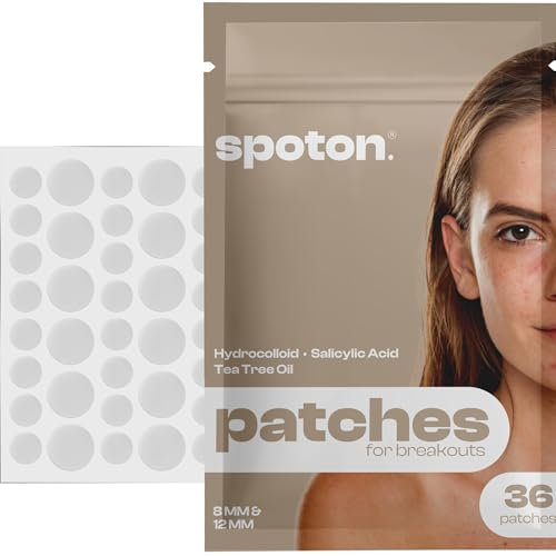 Spoton Spot Patches (36 Count) – Fast-Acting Hydrocolloid Acne Treatment Pimple Patches Salicylic Acid & Tea Tree Oil – Day & Night Healing Acne Patches for Clear Skin