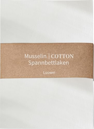 Luowei Muslin Spannbettlaken 180x200cm-100% Baumwolle, Oeko-TEX, Weiß | Weiches Atmungsaktives Spannbettlaken, Bettlaken für Sommer & Winter, Boxspringbett Spannbetttuch für Matratzen 25–30 cm