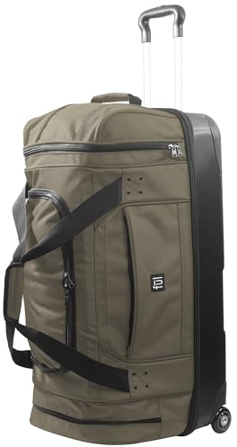 FUL Workhorse 30-Inch Rolling Duffel Bag, Split-Level Travel Luggage with Hardshell Base and Wheels, Khaki