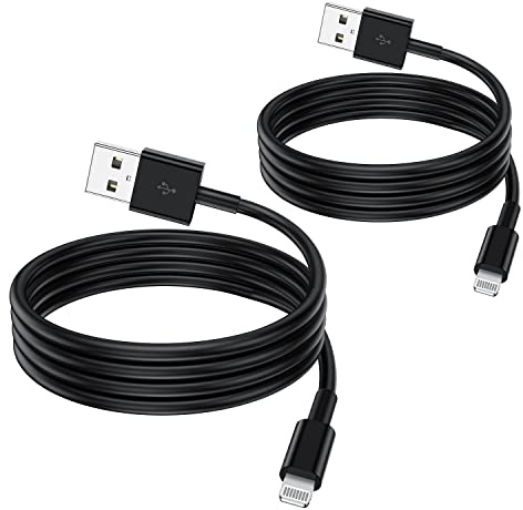 2 Pack 2m Noir Câble Chargeur iPhone, certifiés MFi Apple Cordon de câble Apple Lightning vers USB 2 mètres pour Apple iPhone 13/12/11/11Pro/11Max/ X/XS/XR/XS Max/8/7/6/5S/Se