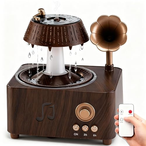 Essential Oil Diffuser, 3 in 1 Vintage Record Diffuser, Fountain Humidifier with Timer 250 ml, 7 Colors LED Night Light and Remote Control,for Home, Office