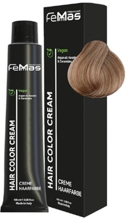 FemMas Haarfarbe Hellblond Perlblond 8.08 I Creme Haarfarbe mit Arganöl, Keratin & Ceramiden I Als dauerhafte Haarfärbung oder Tönung für strahlende, haltbare Farbergebnisse I 100 ml