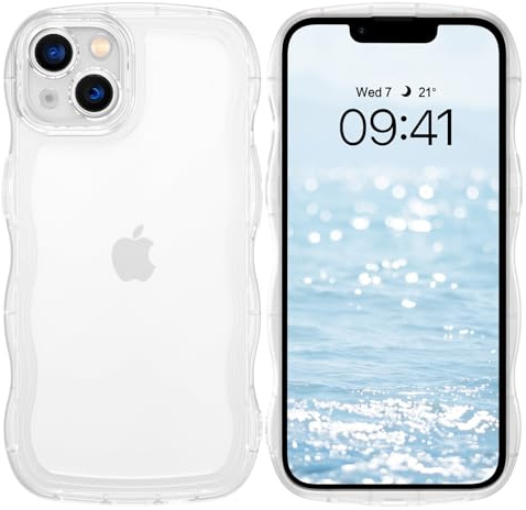 DUEDUE für iPhone 13 Hülle 6,1 Zoll, Niedliche Wellenform Lockige Modische Handyhülle mit Kameraschutz, Stoßfest, Vergilbungsfrei & Transparent, Klar