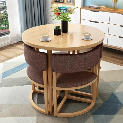 WANGCEPLSD Esstisch Rund für 4 Personen, Konferenztisch mit Stühlen, Stühle mit Rückenlehnen, Ideal für Büro, Konferenzraum und Kleine Räume(Brown)