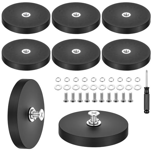 8 imanes de caucho de neodimio, 43 mm, rosca M4, fuerza magnética de 8,5 kg | Revestimiento de goma protege superficies agarre seguro base potente apto para tiras de luces y vehículos interior exterior