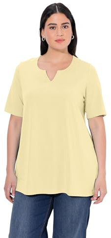 Ulla Popken Damen große Größen Übergrößen Plus Size T-Shirt, A-Linie, Tunika-Ausschnitt, Halbarm blassgelb 50+ 807259608-50+