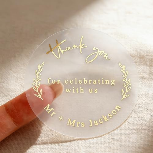 Personalisierte, klare transparente Goldfolien-Aufkleber, personalisiertes Logo und Namensetiketten für Geschäfts-Branding, Geburtstagsfeiern, Babypartys, Hochzeitsgeschenke, Produktboxen und
