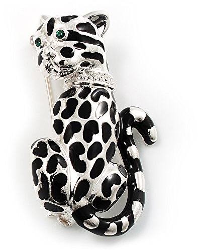 Broche Léopard Email Noir (Ton Argent)
