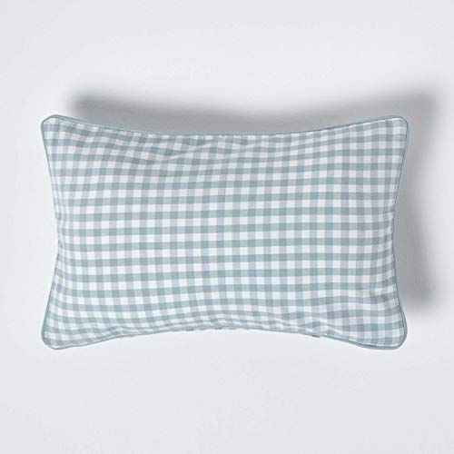 Homescapes Karierte Kissenhülle für Zierkissen Gingham, blau, 30 x 50 cm, quadratischer Zierkissenbezug im Landhausstil aus 100% Baumwolle mit Reißverschluss
