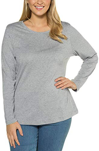 Ulla Popken Damen Langarm-shirt, Hellgrau Mélange, 62-64 EU
